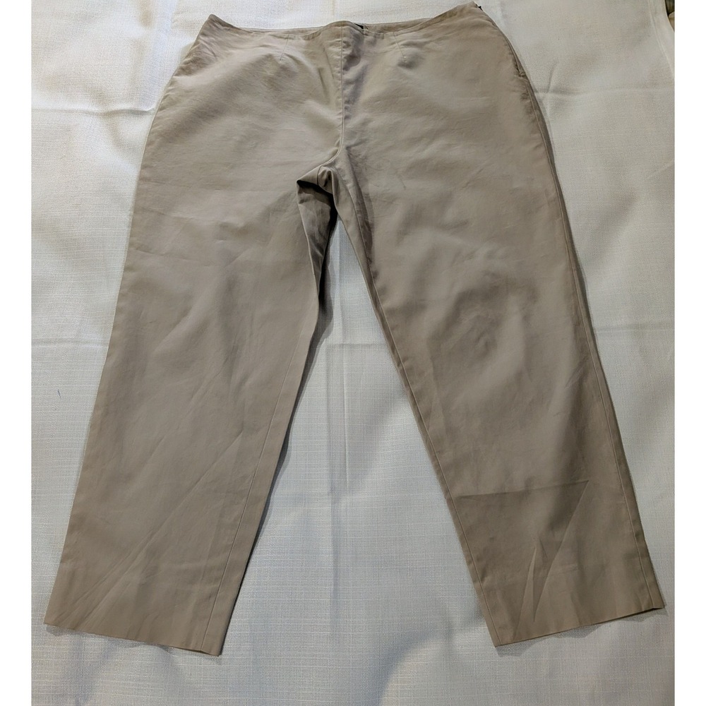 Piazza Sempione Audrey Tan Beige Cotton Blend Side Zip Cropped Pants IT 50 US 14